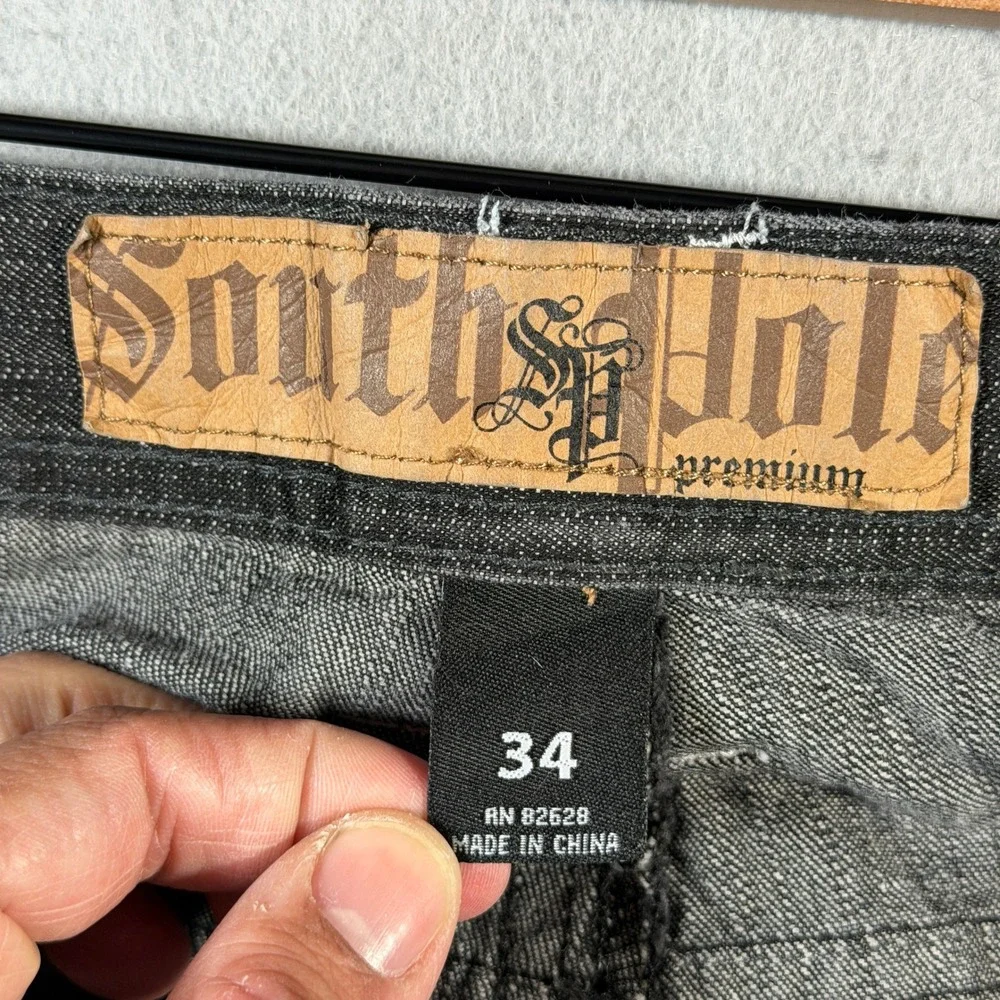 Vintage Southpole‎ Premium Men's Dark Wash Embroidered Jeans Size 34 Relaxed Fit
